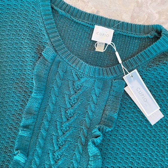 🆕 NWT Cupio Hunter Green.‎ Ruffle Embellished Knit Sweater, Medium M - Picture 3 of 7